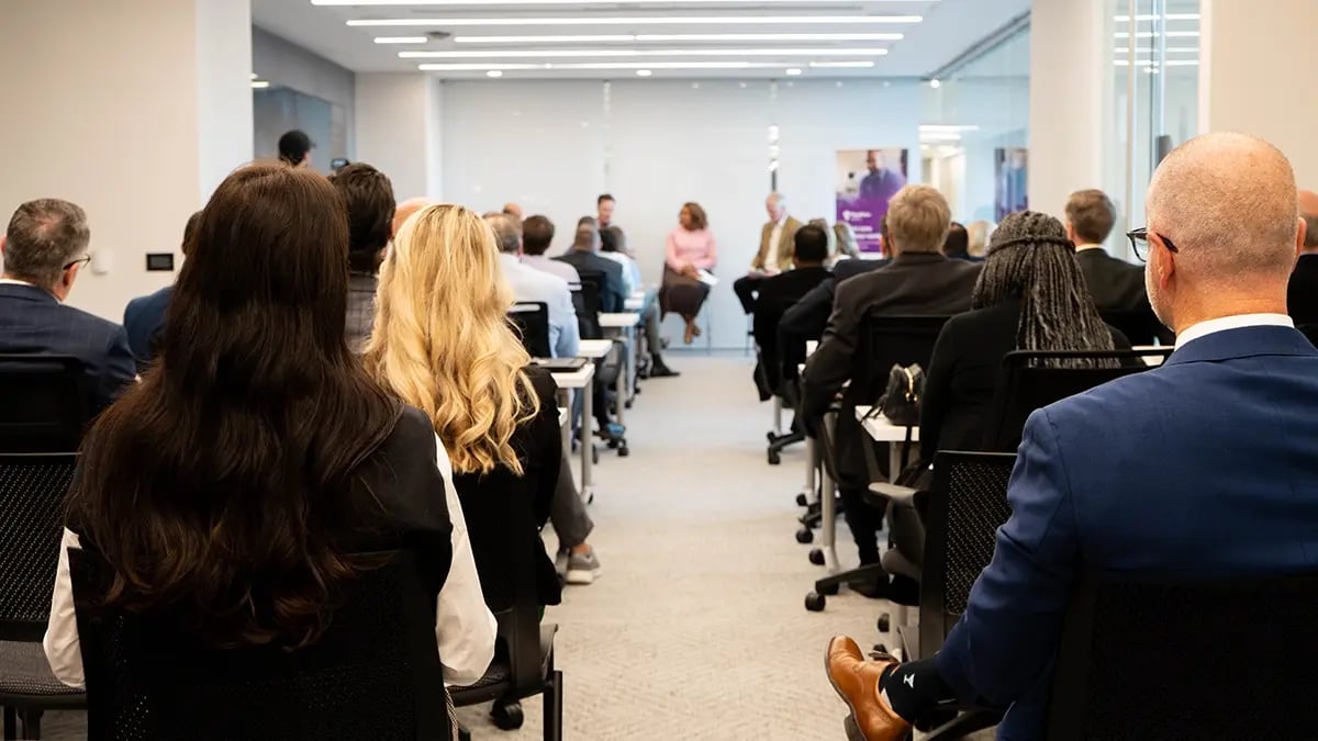 Columbus Cornerstone event room filled with attendees.