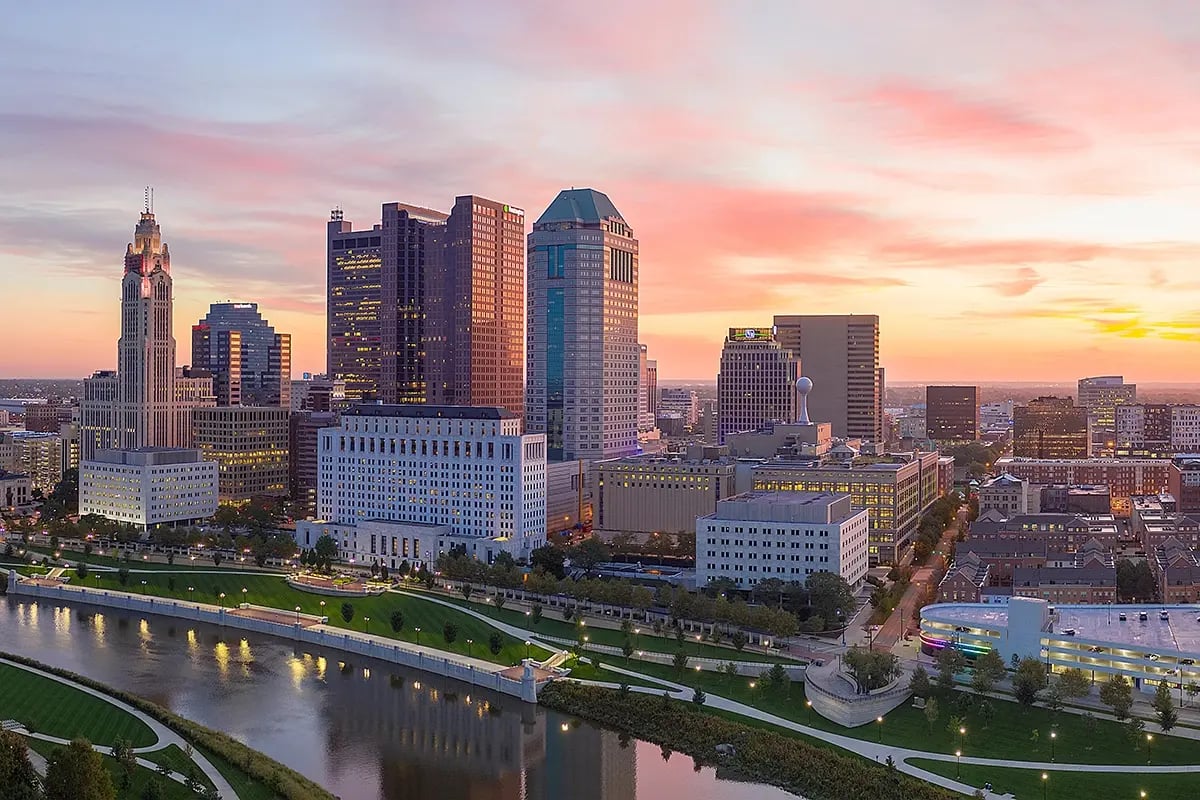 Ohio skyline at sunset.