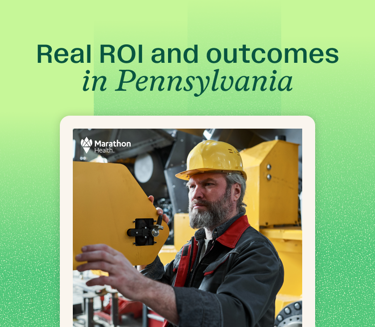 Graphic reading "Real ROI and outcomes in Pennsylvania" over a report cover of a worker in a yellow hard hat