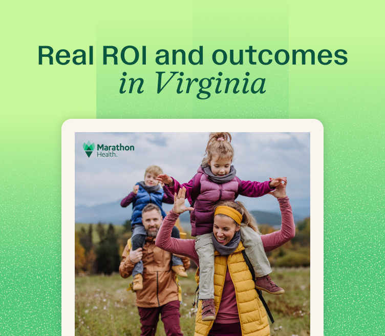 Graphic reading "Real ROI and outcomes in Virginia" over a report cover of adults carrying children on their shoulders
